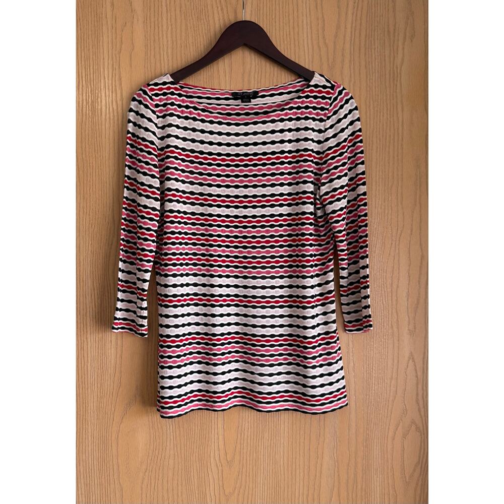 St. John | SZ Small | Pink Multi Striped 3/4 Sleeve Stretch Pullover Top | Rayon
